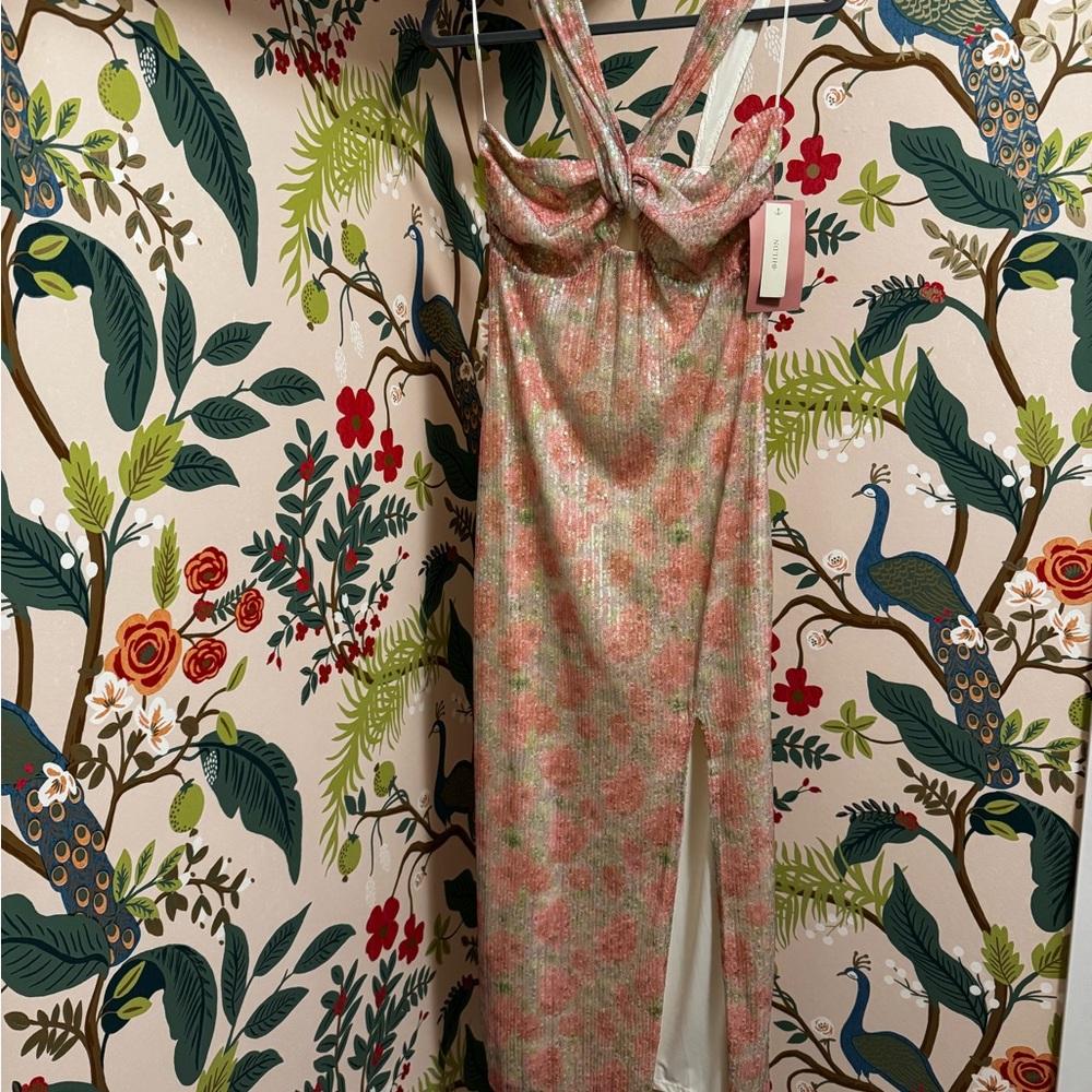 SAYLOR Pink Floral Sequin Dress with Slit